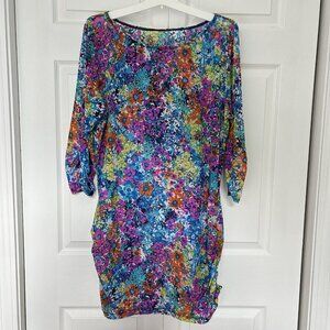 Anne Cole Womens XL Colorful Floral Swimsuit Cover Up Dress Long Sleeve Hippie